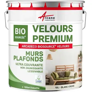 Comparateur de prix : Peinture - ARCANE INDUSTRIES - Arcadeco Velours - 10 L - Blanc Crème - Biosourcée - Intérieur