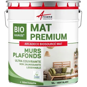 Comparateur de prix : ARCANE INDUSTRIES Peinture Mat Biosourcée - ARCIND - Arcadeco - 10 L - Vert Blanc - RAL 6019 - Intérieur