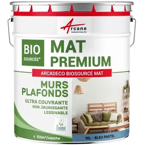 Comparateur de prix : ARCANE INDUSTRIES Peinture Mat Biosourcée - ARCIND - Bleu Pastel - 10 L - Monocouche - Intérieur