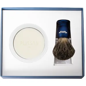 Plisson Set 3 pièces : Blaireau, support, bol et savon - Bleu Nuit pas cher