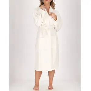 Soft by Perle de Coton - Peignoir Femme en coton et velours blanc XXL pas cher