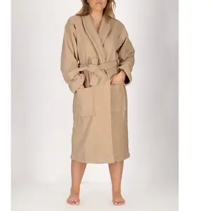 Soft by Perle de Coton - Peignoir en Coton & Velours taupe T.XXL pas cher