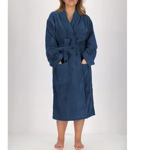 Soft by Perle de Coton - Peignoir en Coton & Velours bleu jean T.XXL pas cher