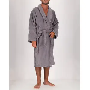 Soft by Perle de Coton - Peignoir Homme en coton et velours gris perle T.S