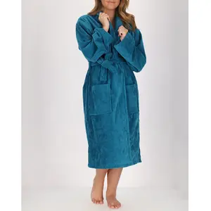 Soft by Perle de Coton - Peignoir Femme en coton et velours pétrole T.M pas cher