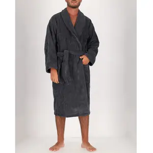 Soft by Perle de Coton - Peignoir Homme en coton et velours gris anthracite T.M