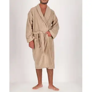Soft by Perle de Coton - Peignoir Homme en coton et velours taupe T.L pas cher