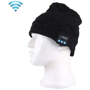 Yonis Bonnet Bluetooth Tricoté Chaud Micro Ecouteurs Filles Garçons Motifs Vagues Noir pas cher