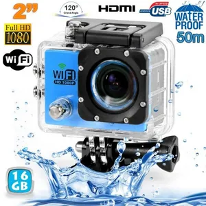 Yonis Camera Embarquée Sports Wi-Fi LCD Caisson Etanche Waterproof Full HD Bleue 16Go