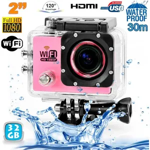 Yonis Camera Embarquée Sports Wi-Fi LCD Caisson Etanche Waterproof HD 12 Mp Rose 32Go