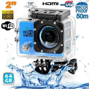 Yonis Camera Embarquée Sports Wi-Fi LCD Caisson Etanche Waterproof Full HD Bleue 64Go