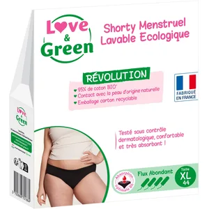 Love & Green - Shorty Menstruel Lavable Ecologique, coton BIO - Taille XL (44) - Flux NormalVendu paramazon