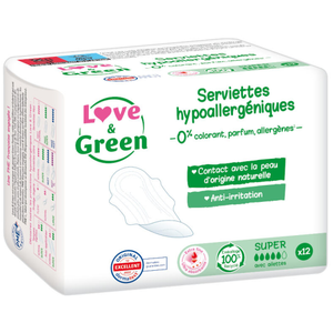 Comparateur de prix : Love & Green Serviettes Hypoallergéniques Super 12 unités