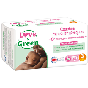 Comparateur de prix : Love and Green Couches Hypoallergéniques 52 Couches Taille 3 (4-9 kg)