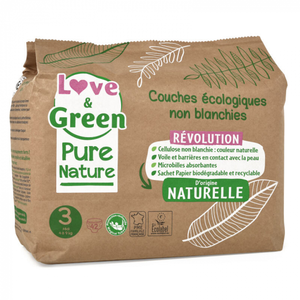 Comparateur de prix : LOVE AND GREEN Couches hypoallergéniques Non blanchies Pure Nature - C...