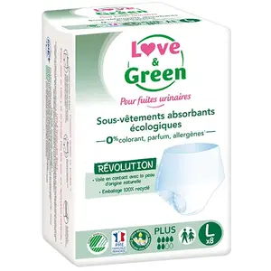 Love & Green Sous-vêtements absorbants adulte hypo et écologiques Plus Taille L x8