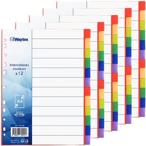 Waytex Lot de 5 jeux de 12 Intercalaires A4 Couleurs Vives en Polypropylène avec Page d'Index pas cher