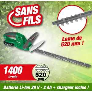 Comparateur de prix : Ribimex Ribiland Taille haie "R-BAT20" + batterie 20 volt, 2 Amp + chargeur