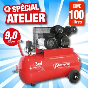Comparateur de prix : Ribimex Ribitech - Compresseur 100 Litres 8 bar 3Cv tête en V - PRCOMP3/100V