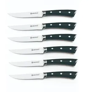 Set de 6 couteaux à steak en acier noir - "Lustrobois" Laguiole Cuisson