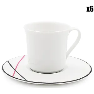 Fauchon - 6 Tasses à thé + soucoupes en Porcelaine Bistrot blanches - 150ml T.U pas cher