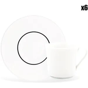 Fauchon - 6 Tasses à café + soucoupes en Porcelaine Ligne blanches - 70ml T.U pas cher