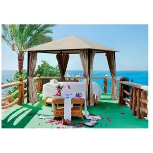 Comparateur de prix : HOME MAISON Tonnelle de jardin avec rideaux evora - l. 300 x l. 300 cm - marron