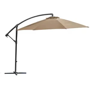 PROLOISIRS Alizé - Parasol rond déporté inclinable avec pied en croix taupe pas cher