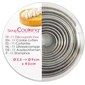 Comparateur de prix : Boite de 11 emporte-pièces ronds en inox Ø2,5 à 9 cm ScrapCooking®
