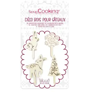 ScrapCooking Décoration Cake topper en bois - Noël - 4 pcs - Couleur blanche - Mixte - AdulteVendu parscrapmalin