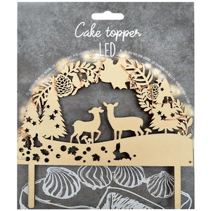 Comparateur de prix : ScrapCooking Décor de gâteau lumineux en bois Cake Topper à Led Forêt enchantée