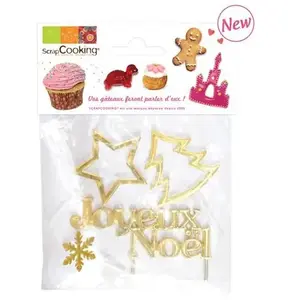 Comparateur de prix : 4 décorations dorées pour gâteau de Noël Scrapcooking