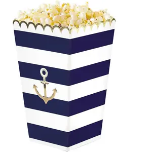 Comparateur de prix : Sachet de 8 Boîtes à pop-corn bleu et blanc MARIN 12,5 cm