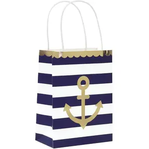 RueDeLaFete Lot de 4 Sacs en papier bleu et blanc MARIN 15x20 cm pas cher