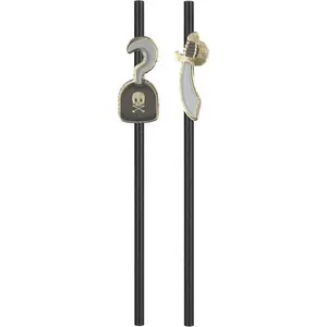 PARTYPRO 10 Pailles en carton Pirate noires 20 cm - Noir - Taille Unique pas cher
