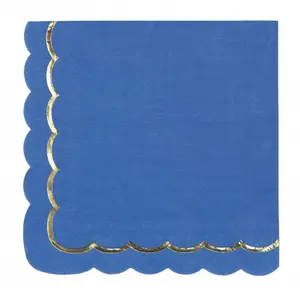 RueDeLaFete 20 serviettes festonnés de 33 x 33 cm bleu et or - Casse-Noisette pas cher