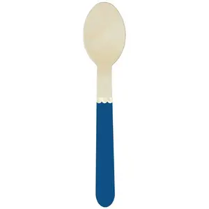 RueDeLaFete Sachet de 8 petites cuillères en bois manche bleu pas cher