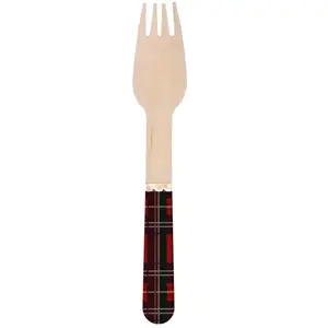 RueDeLaFete Sachet de 8 fourchettes en bois tartan pas cher