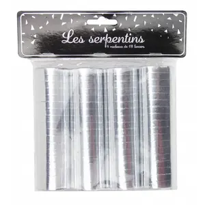 RueDeLaFete Sachet de 4 rouleaux de serpentins Argent pas cher