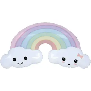 RueDeLaFete Ballon mylar Arc-en-Ciel kawai pastel 90 cm pas cher