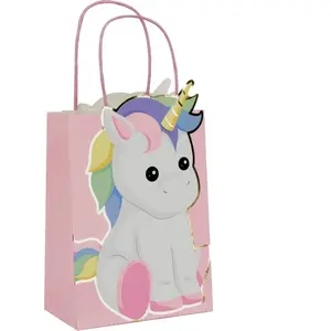 RueDeLaFete 4 SACS CADEAUX PAPIER BABY LICORNE 29X8X15CM ROSE Rose pas cher