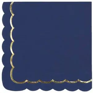 RueDeLaFete Sachet de 16 serviettes bleu marine et or pas cher