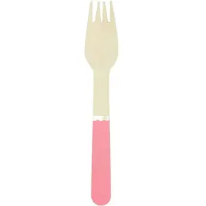 Comparateur de prix : Sachet de 8 Fourchettes en bois manche rose néon