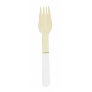 RueDeLaFete Sachet de 8 fourchettes en bois manche blanc pas cher