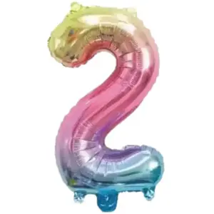 RueDeLaFete Ballon mylar 36 cm CHIFFRE 2, Irisé pastel pas cher