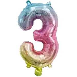 Ballon mylar - PARTY PRO - Chiffre 3 - Irisé pastel - 36 cm - Décoration anniversaire pas cher