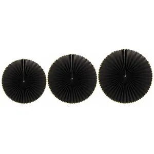 RueDeLaFete Set de 3 éventails, noirs et or pas cher
