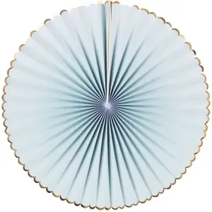 RueDeLaFete Set de 3 éventails, bleu pastel et or pas cher