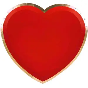 RueDeLaFete Partypro 8 ASSIETTES CARTON COEUR 19X8CM ROUGE OR pas cher