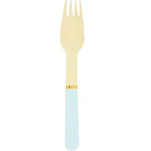 RueDeLaFete Sachet de 8 Fourchettes en bois manche bleu pastel pas cher
